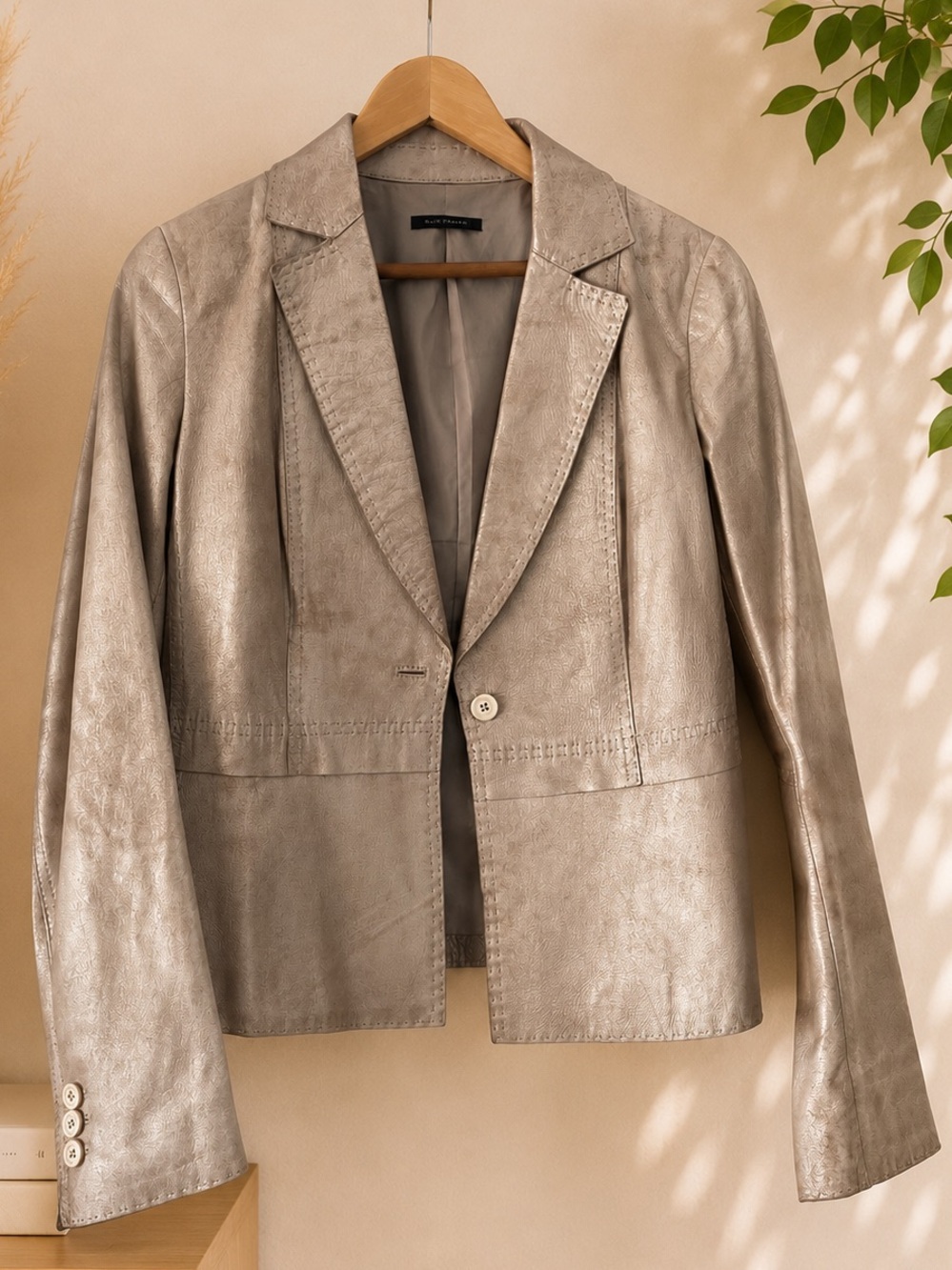 Elie Tahari Genuine Suede Blazer Jacket | Silk-Lined | Taupe | Classic